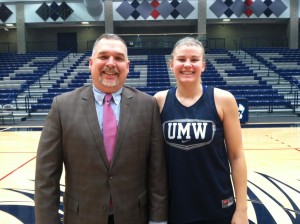 Sophomore basketball player Breezi Comden (left) is the Wagner Wealth Management Student Athlete of the Month. She is pictured here with Aric Wagner, senior vice president of Wagner Wealth Management.
