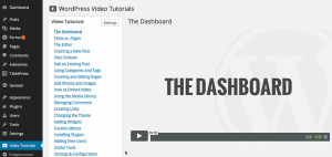 Screenshot of the admin area with video interface shown.