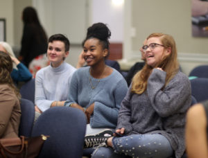 UMW students listen as Women’s and Gender Studies faculty and alums gather together to celebrate the program’s 10th anniversary. Photo by Karen Pearlman.