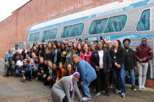 Last fall, UMW students and city residents retraced the route of the Freedom Rides, the historic protest to desegregate interstate travel, organized by James Farmer. Members of the UMW community are working with the City to establish a historic marker on the site of the old bus station in Fredericksburg, the Freedom Riders' first stop on their 1961 trip. Photo by Lynda Allen.