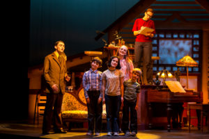 In UMW Theatre’s production of Tony Award-winning musical ‘Fun Home,’ three actors – Madison Neilson, Olivia Whicheloe and Lydia Hundley – portray graphic novelist Alison Bechdel at various stages of her life. Photo by Geoff Greene.