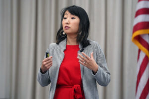 Cosmo Fujiyama, who owns a consulting firm in education design, was the keynote speaker at the 26th annual Women’s Leadership Colloquium @ UMW. Photo by Suzanne Carr Rossi.