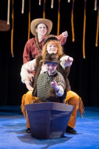 (From top to bottom) Emma Lehman '25, Alex Lagon '24 and Hannah Lauren Chester '23 appear in UMW Theatre's production of 'Men on Boats.' Photo by Geoff Greene.